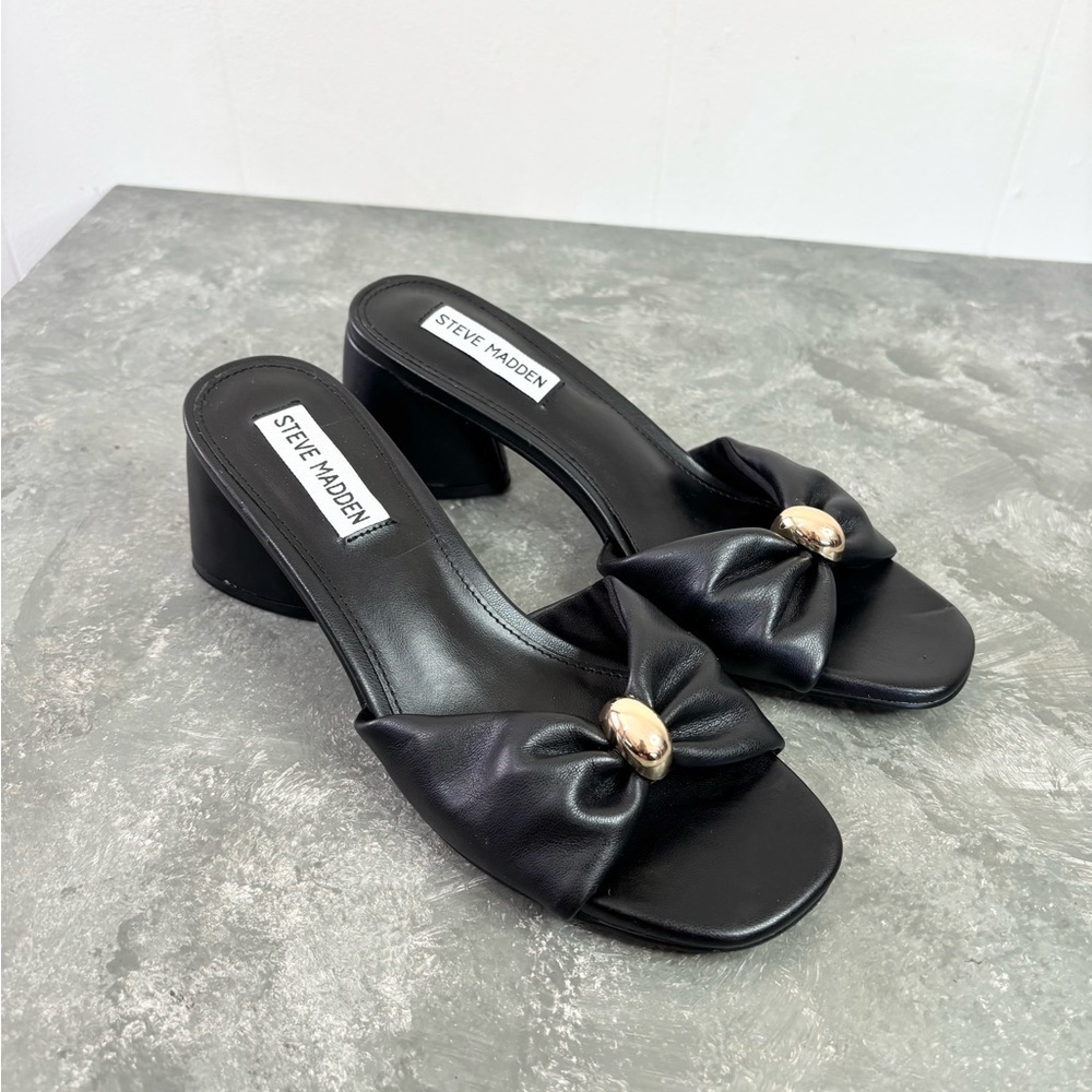 Steve Madden Ribbon black block-heel mule sandal size 7.5 new